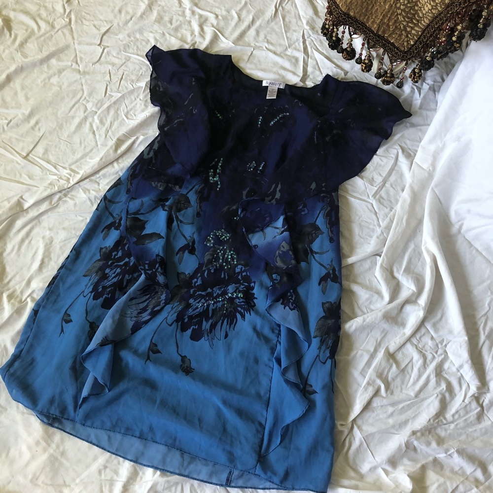 Roman’s Ruffle Sleeve Buterfly Blue Dress